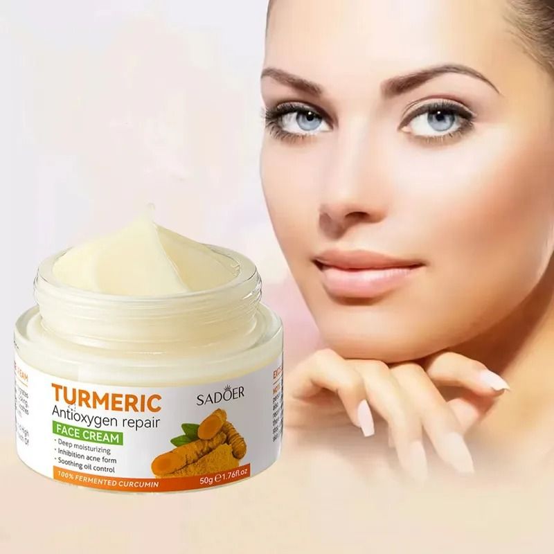 New Tumeric Face Cream for Face & Body - Moisturizer Skin Brightening Lotion - Cleanses Skin, Fights Acne, Evens Tone, Fades Scars, Sun Damage, & Age Spots - All Natural Pure Turmeric Cream - SADOER -