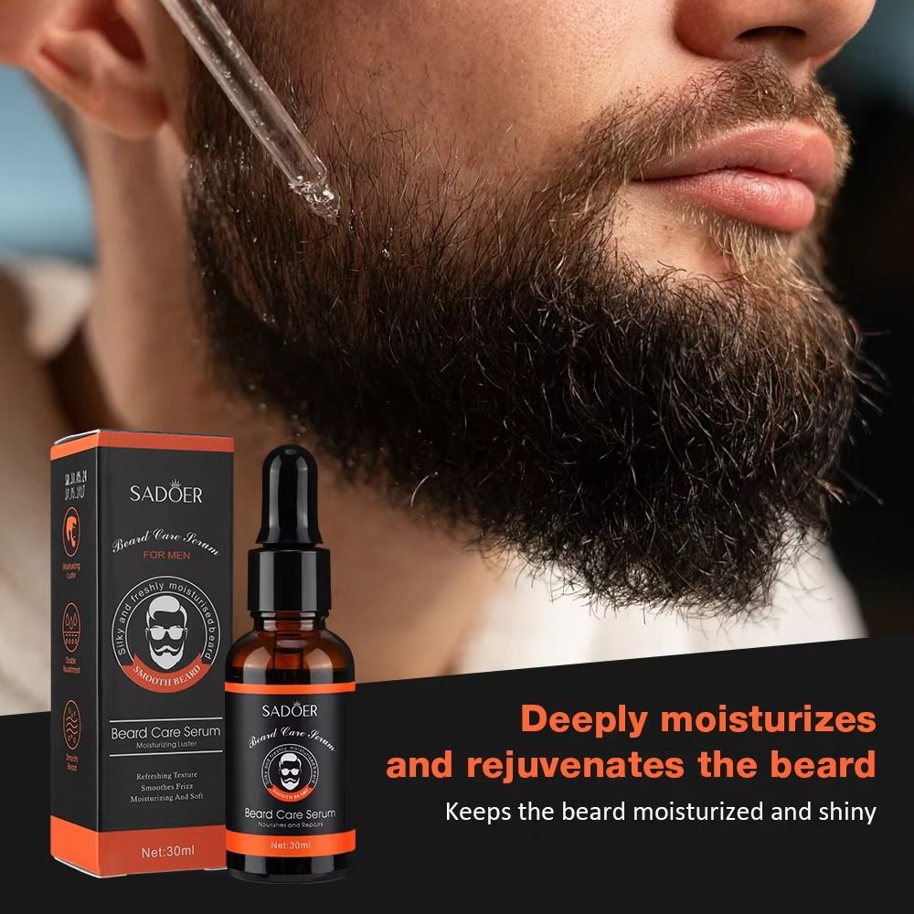 New Beard Growth Oil For Men Deep Moisturizing Smoothing Softening Beard Growth Serum Improves Frizz Natural Plant Beard Care Essence Pure Natural Nutrients 30ml - SADOER -