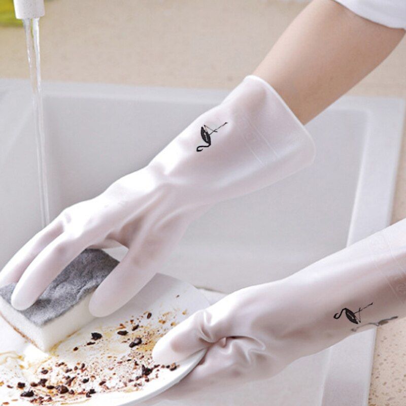 1 Pair Household dish washing gloves waterproof laundry durable kitchen rubber Housework women's antiskid thin household cleaning Washing Clothes Wear Resistant Rubber Gloves -