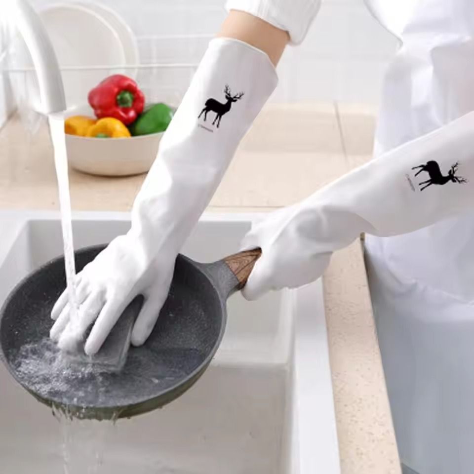 1 Pair Household dish washing gloves waterproof laundry durable kitchen rubber Housework women's antiskid thin household cleaning Washing Clothes Wear Resistant Rubber Gloves -