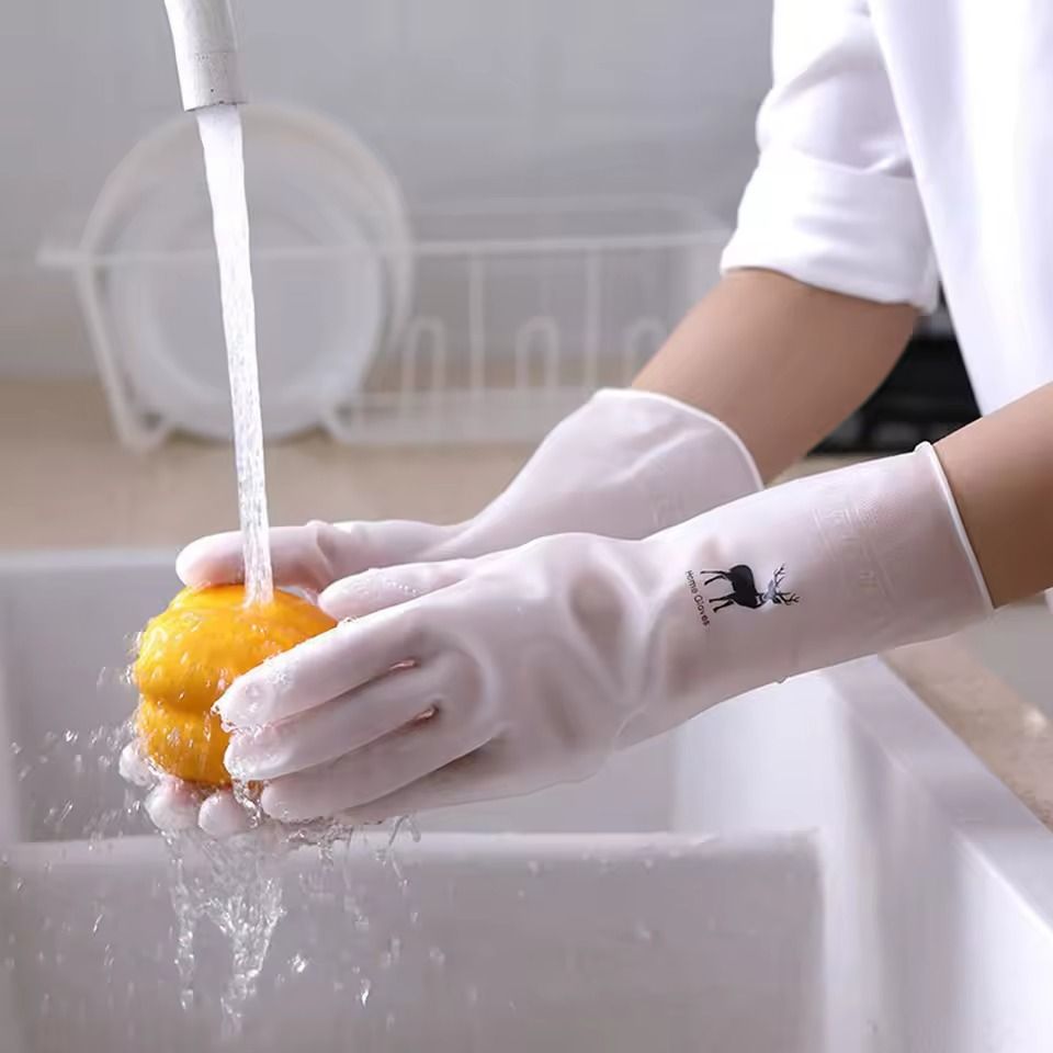 1 Pair Household dish washing gloves waterproof laundry durable kitchen rubber Housework women's antiskid thin household cleaning Washing Clothes Wear Resistant Rubber Gloves -