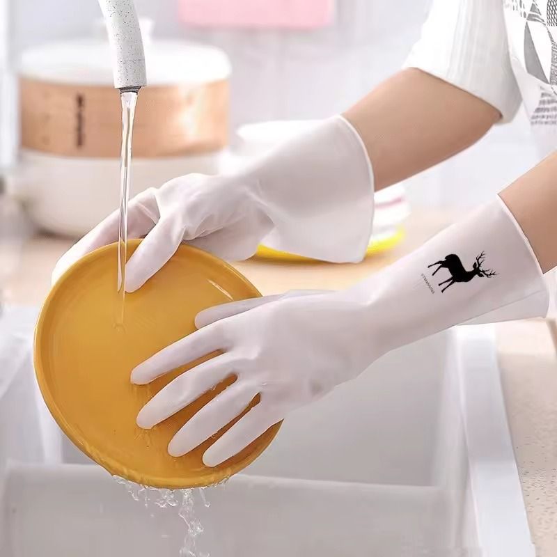 1 Pair Household dish washing gloves waterproof laundry durable kitchen rubber Housework women's antiskid thin household cleaning Washing Clothes Wear Resistant Rubber Gloves -