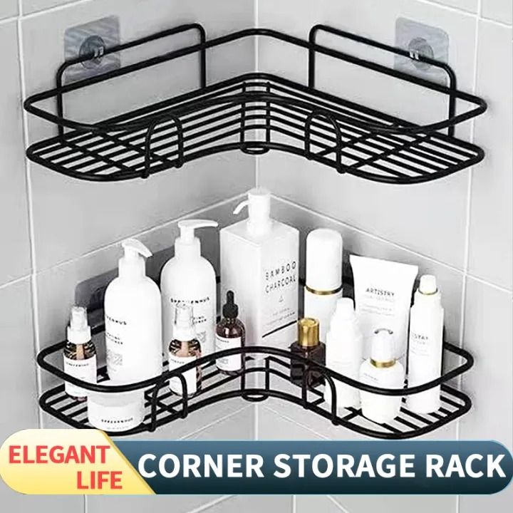 Bathroom Organizer Corner Shelf Kitchen Organizer Storage Rack Space Saver Organiser  No-Drill Wall Mounted shower gel storage rack toilet free punch toiletry stand Storage Rack Bathroom Accessories-