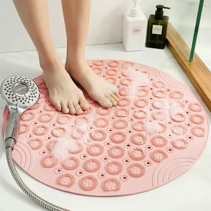 Bathroom Mat Anti-slip Safety Shower Mat Round PVC Bath Mat with Drain Hole Silicone Bathing Rugs Foot Massage Pad Bathtub Soft Shower Mat Bathroom Accessories Stylish and Durable Design-