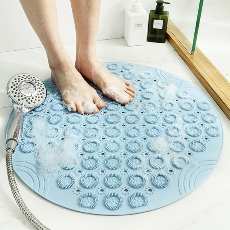 Bathroom Mat Anti-slip Safety Shower Mat Round PVC Bath Mat with Drain Hole Silicone Bathing Rugs Foot Massage Pad Bathtub Soft Shower Mat Bathroom Accessories Stylish and Durable Design-
