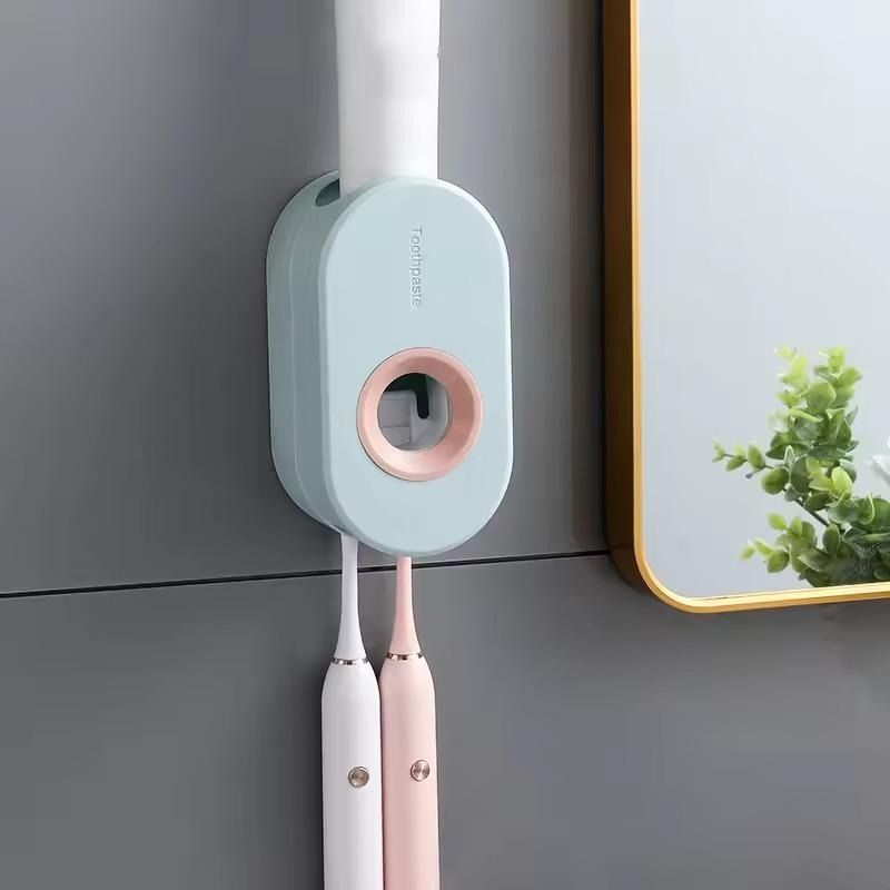 New Toothbrush Holder Automatic Toothpaste Dispenser Set Home Toothpaste Dispenser Automatic Squeezer with Two Slots Toothbrush Holder No Drill Heavy Duty Wall Mounted-