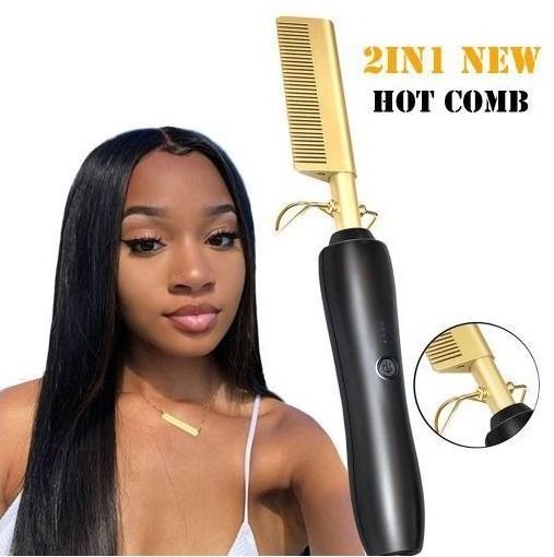 Hair Straightener Flat Irons Hot Comb Wet Dry Use Hot Comb Heating Salon at Home Hair Straight Styler Curling Iron Comb Heating Pressing Hair Straightening Brushes -