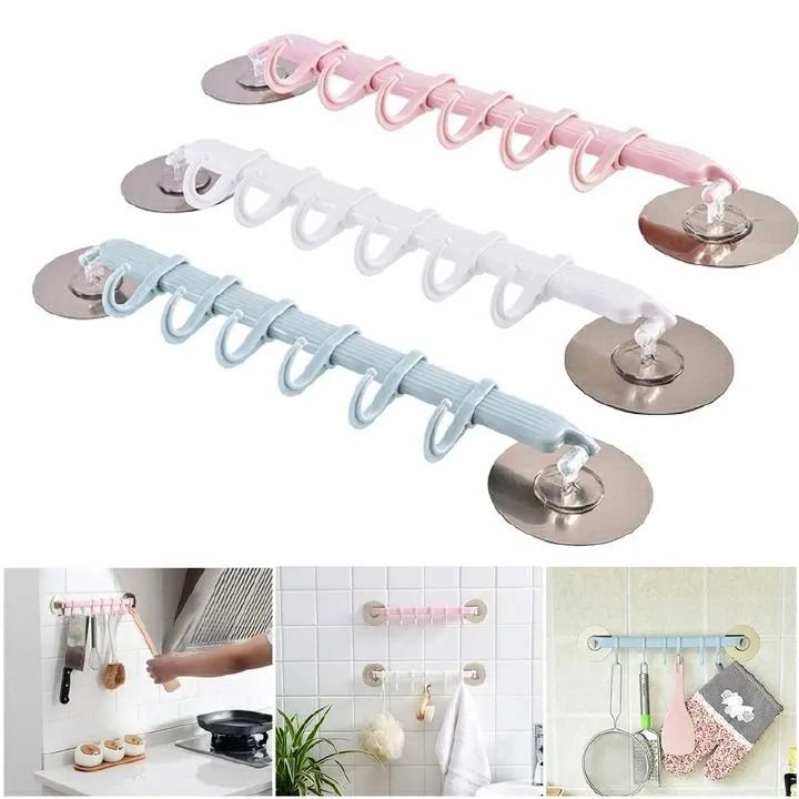 New Arrival Wall Mounted Bathroom Organizer Kitchen Organizer 6 Hooks Key hooks Towel Holder Kitchen accessories Cupboard Storage Rack Utensil Holder Cooking Wares Organizer Tools -