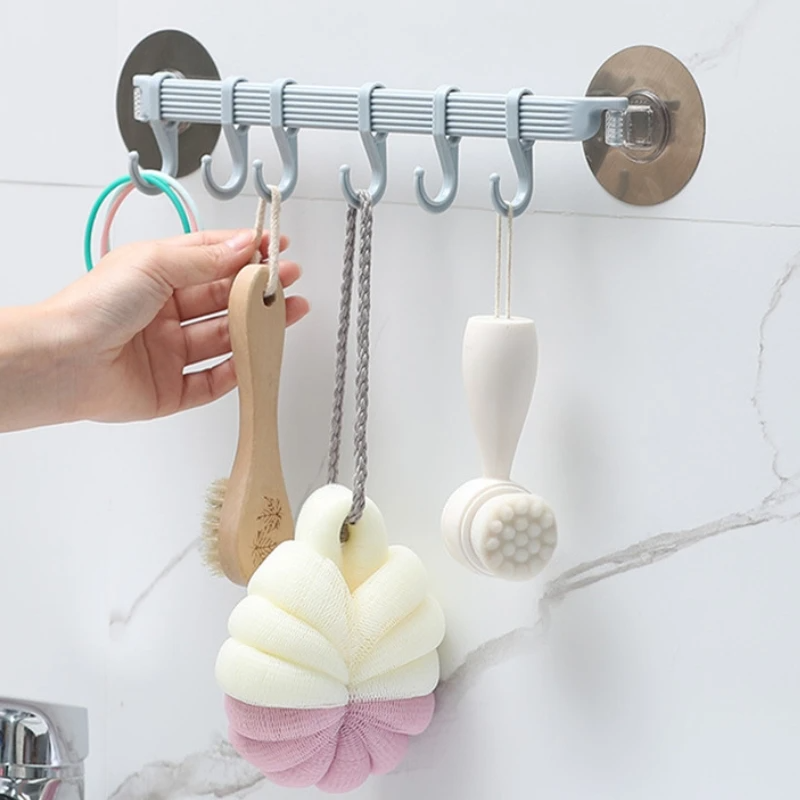 New Arrival Wall Mounted Bathroom Organizer Kitchen Organizer 6 Hooks Key hooks Towel Holder Kitchen accessories Cupboard Storage Rack Utensil Holder Cooking Wares Organizer Tools -