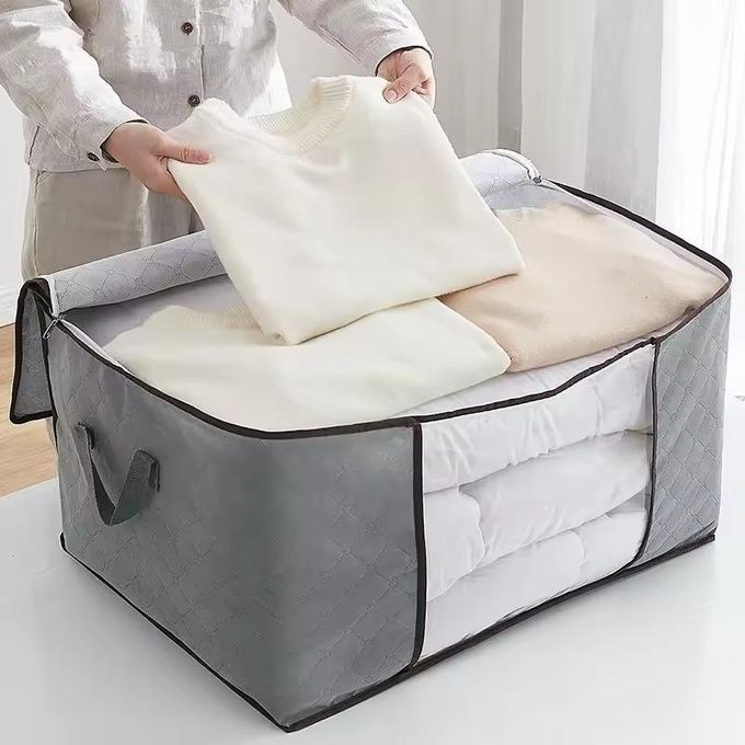 Clothes Storage Bag Non Woven Cotton Quilt Clothes Organizer Bins Foldable Closet Large Capacity Clothing Cotton Mobile Luggage Moisture Proof And Dustproof Portable Bag Storage Box -