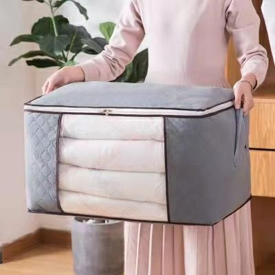 Clothes Storage Bag Non Woven Cotton Quilt Clothes Organizer Bins Foldable Closet Large Capacity Clothing Cotton Mobile Luggage Moisture Proof And Dustproof Portable Bag Storage Box -