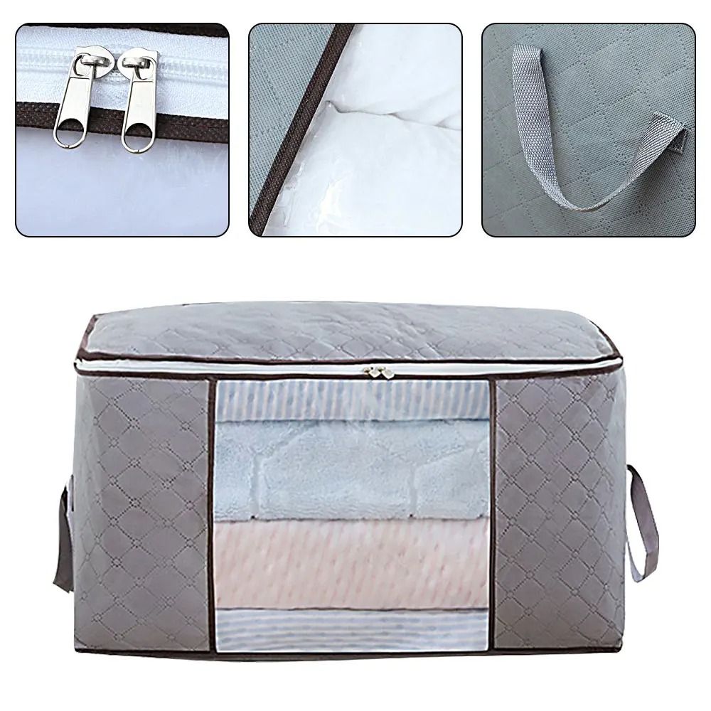 Clothes Storage Bag Non Woven Cotton Quilt Clothes Organizer Bins Foldable Closet Large Capacity Clothing Cotton Mobile Luggage Moisture Proof And Dustproof Portable Bag Storage Box -