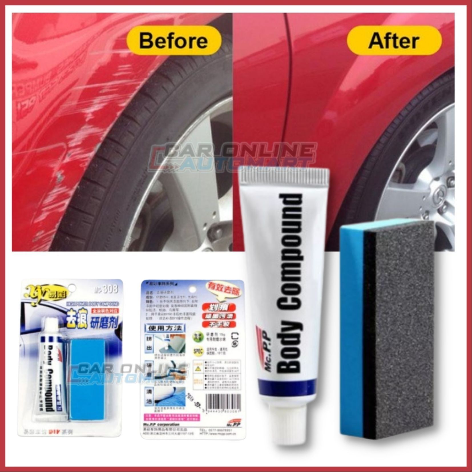 Car Scratches Remover Car Body Paint Care Auto Remove Scratch Repair Broken Paint Smooth Anti Scratch Wax Auto Body Grinding Co olishing ＆ Rubbing Compound Paint Restorer with Applicator Pad -