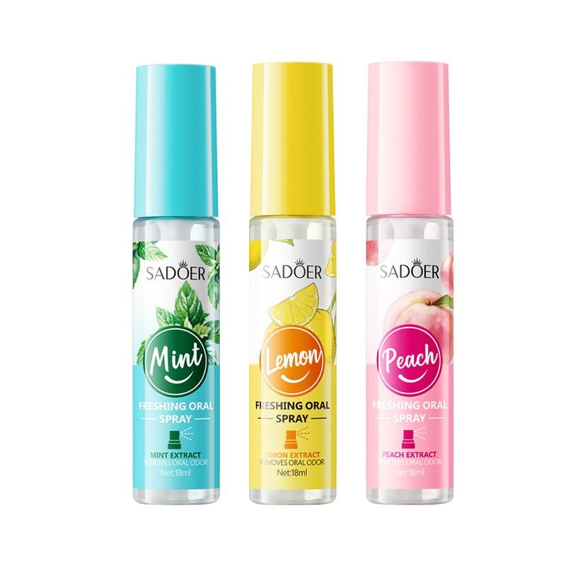 Breath Freshener Spray Fruit Flavor Mouth Freshener Remover Bad Breath Spray Female Male Portable Breath Kissing Mouth Spray Cleaning Spray Freshening Mouth Smell Removing Care Mint/Peach Flavour -
