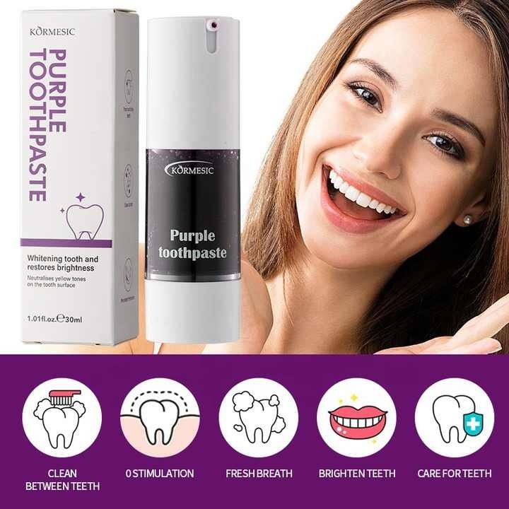 New Teeth Whitening Toothpaste Cleaning Oral Hygiene 30ml Instant Smile Brightening Remove Plaque Stains Fresh Breath Dental Bleaching Care Tools Brown Tooth Whitener Gel  Purple Tooth Paste-