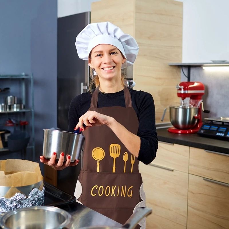 Apron Waterproof And Oil-proof Apron Adjustable Bib Apron Kitchen Cooking Aprons For Restaurant Casual Tie Back Patch Pockets Apron For Kitchen Women's Clothing Thanksgiving gifts Christmas gifts