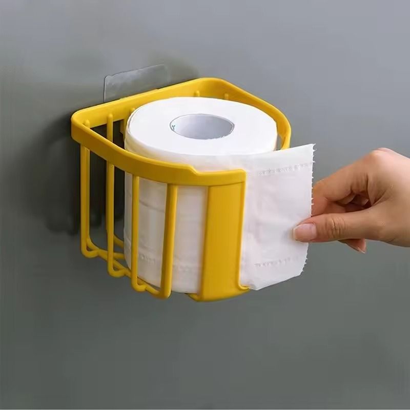 Toilet Paper Holder Tissue Storage Box Punch Free Wall Mounted Shelf Bathroom Organizer Kitchen Multi Purpose Storage Tissue Dispenser Strong Kitchen Basket, Bathroom Accessories -