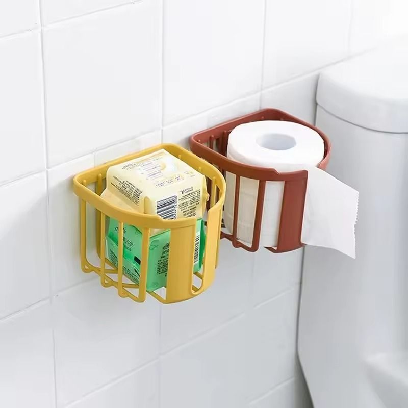 Toilet Paper Holder Tissue Storage Box Punch Free Wall Mounted Shelf Bathroom Organizer Kitchen Multi Purpose Storage Tissue Dispenser Strong Kitchen Basket, Bathroom Accessories -