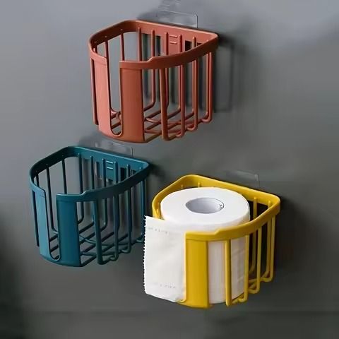 Toilet Paper Holder Tissue Storage Box Punch Free Wall Mounted Shelf Bathroom Organizer Kitchen Multi Purpose Storage Tissue Dispenser Strong Kitchen Basket, Bathroom Accessories -