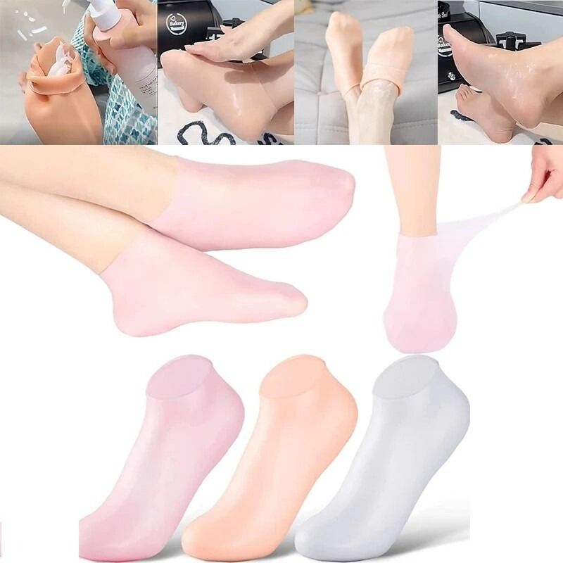 Reusable Moisturizing Socks Exfoliating Anti Crack Mask Silicone Protective Dry Dead Skin Remover Moisturizing Sock Foot Care Tools  Feet Care Socks Spa Home Pedicure Socks for Repairing Dry Feet