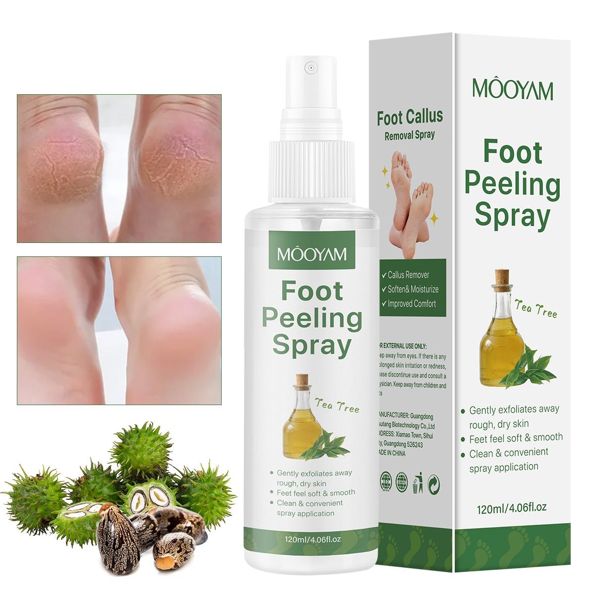 Foot Peeling Exfoliating Callus Remover Spray, Cracked Heel Repair, Rough Dry Skin Exfoliating & Moisturizing Foot Care Foot Peeling Spray, Tea Tree Foot Exfoliator Spray Pedicure Socks - MOOYAM -