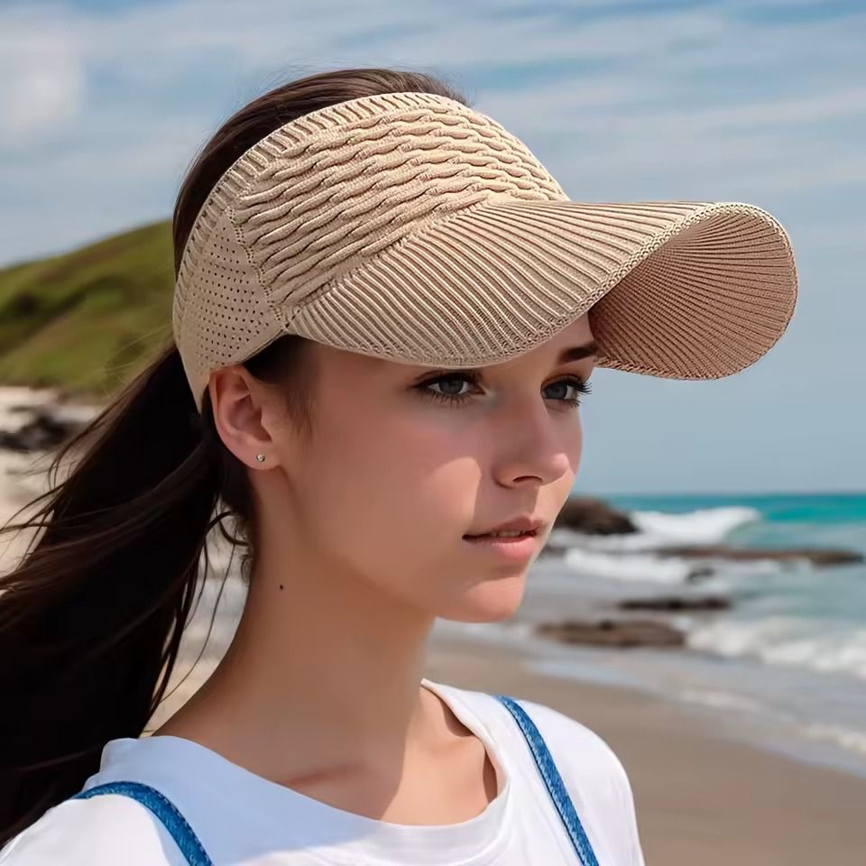 Women's sun hats Breathable sun hat outdoor ladies versatile top less baseball visor empty top hat cap Sun Visor Hat Summer Ladies Cycling Sunshade Outdoor Sports Cap Summer Solid Color Large Brim -