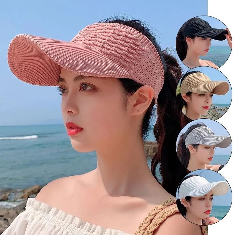 Women's sun hats Breathable sun hat outdoor ladies versatile top less baseball visor empty top hat cap Sun Visor Hat Summer Ladies Cycling Sunshade Outdoor Sports Cap Summer Solid Color Large Brim -
