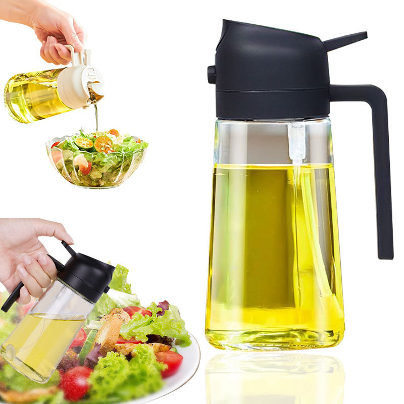 Oil Dispenser Oil Sprayer 2 in 1 Dispenser & Sprayer Leakproof Glass Bottle Oil Dispenser For Cooking, BBQ, Air Fryer, Salad Cooking Oil Dispenser OIl Jar Kitchen Gadgets and Air Fryer Accessories -
