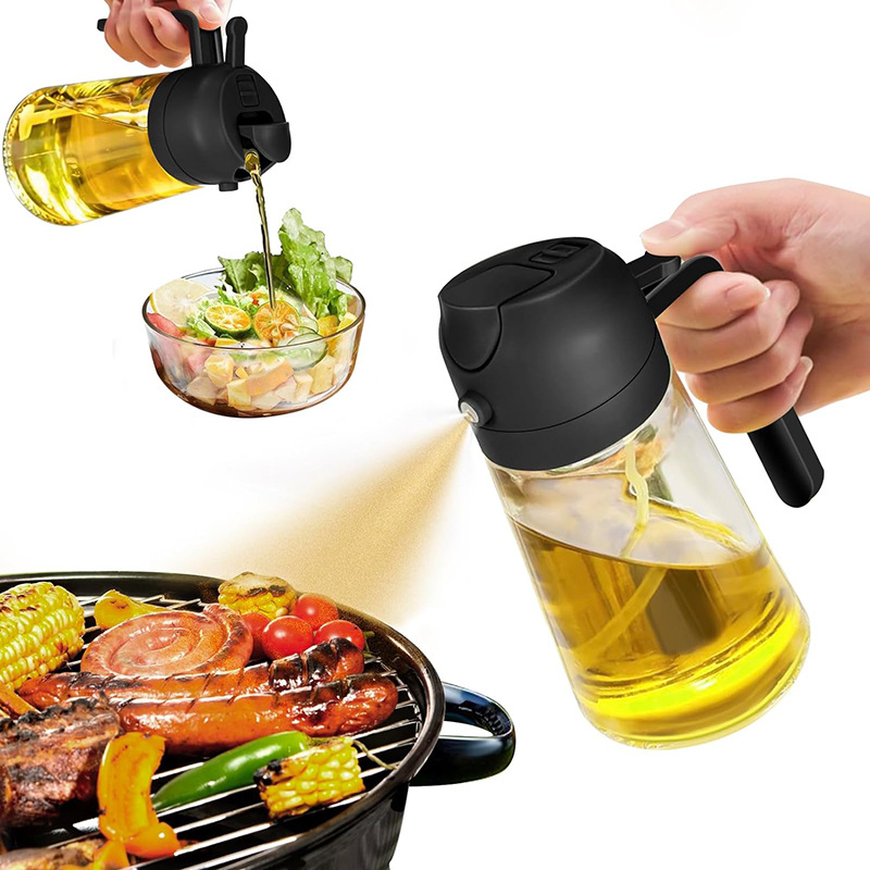 Oil Dispenser Oil Sprayer 2 in 1 Dispenser & Sprayer Leakproof Glass Bottle Oil Dispenser For Cooking, BBQ, Air Fryer, Salad Cooking Oil Dispenser OIl Jar Kitchen Gadgets and Air Fryer Accessories -
