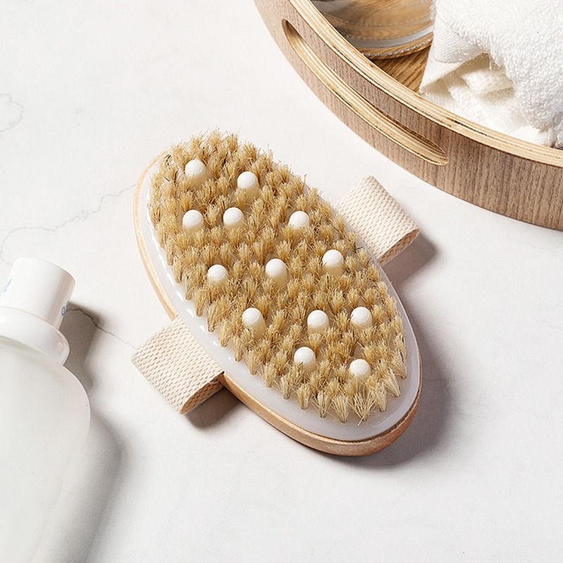 Bamboo Body Brush Shower Brushing Removes Dry Skin with Massage Nodes Exfoliating Bath Brushes Body Scrubber Bathing Brush Dry Skin Body Soft Natural Bristle SPA Brush With Handle Wooden-