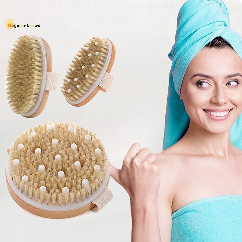 Bamboo Body Brush Shower Brushing Removes Dry Skin with Massage Nodes Exfoliating Bath Brushes Body Scrubber Bathing Brush Dry Skin Body Soft Natural Bristle SPA Brush With Handle Wooden-
