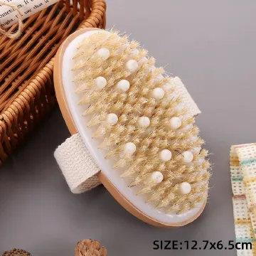 Bamboo Body Brush Shower Brushing Removes Dry Skin with Massage Nodes Exfoliating Bath Brushes Body Scrubber Bathing Brush Dry Skin Body Soft Natural Bristle SPA Brush With Handle Wooden-