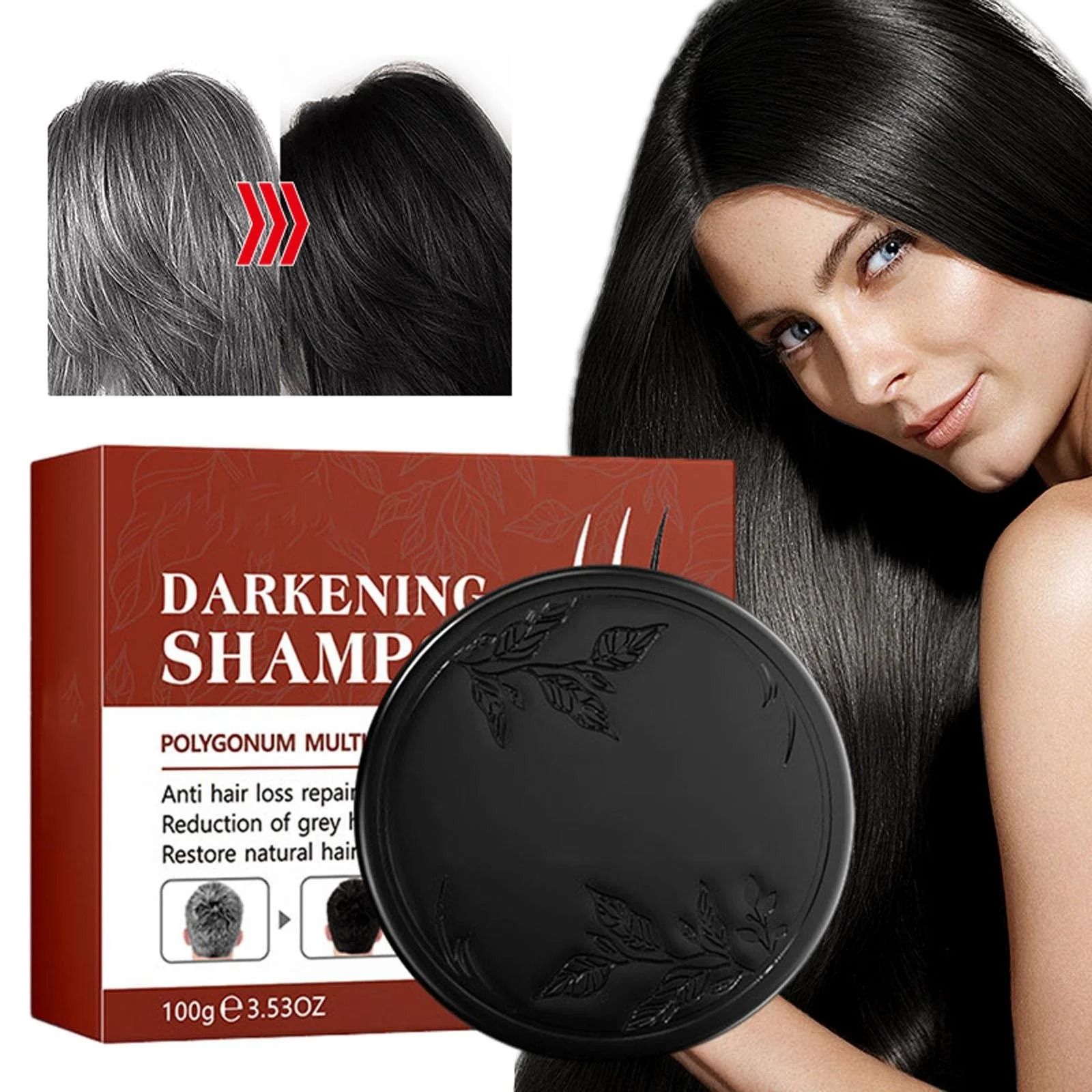 Natural Darkening Hair Soap, Polygonum multiflorum white hair to black shampoo soap,Restore natural hair color Gray Hair Reverse Bar Soap, Black Soap for Gray Hair & Beard Darkening- SADOER -