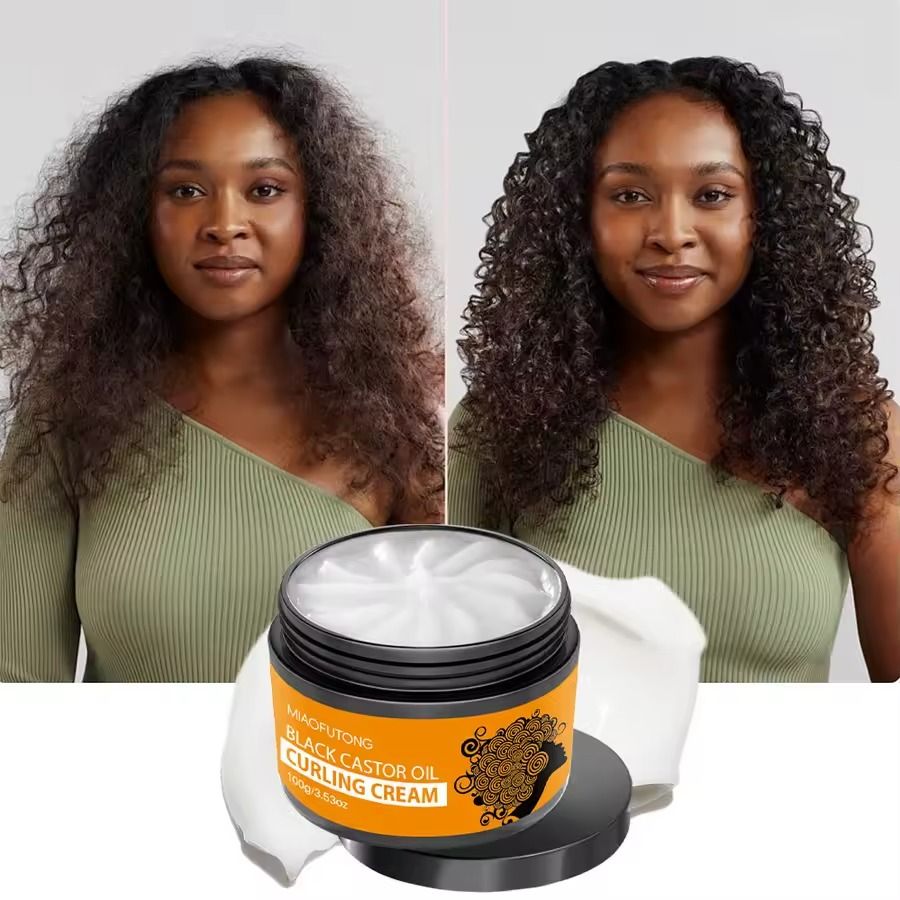 Hair Curling Cream Black Castor Oil Cream- Enhanced Curls with Long-Lasting Hold Moisturizing Elastic Styling, Enhancer & Frizz Control For Curly Hair, Curling Cream for Wavy Hair, Afro Hairstyles-