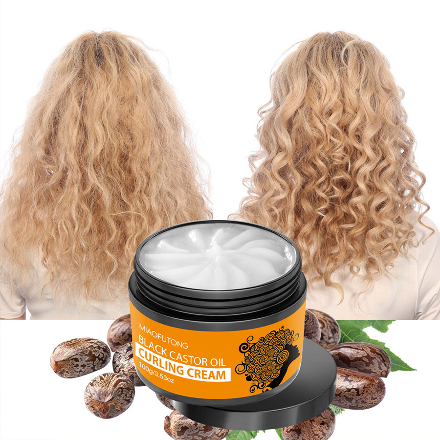 Hair Curling Cream Black Castor Oil Cream- Enhanced Curls with Long-Lasting Hold Moisturizing Elastic Styling, Enhancer & Frizz Control For Curly Hair, Curling Cream for Wavy Hair, Afro Hairstyles-