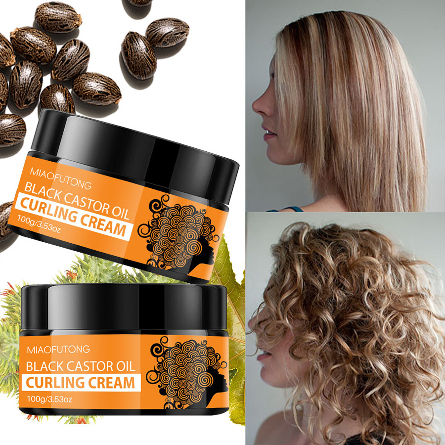 Hair Curling Cream Black Castor Oil Cream- Enhanced Curls with Long-Lasting Hold Moisturizing Elastic Styling, Enhancer & Frizz Control For Curly Hair, Curling Cream for Wavy Hair, Afro Hairstyles-
