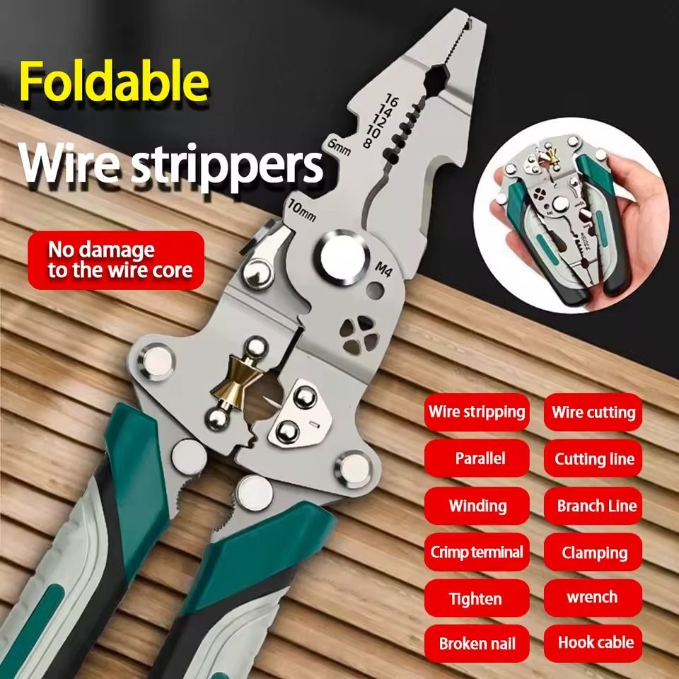 Wire Stripper, Cable Cutting, Crimping Pliers, Multifunctional Foldable Wire Strippers: Special Wire Strippers for Electricians, Can Strip Wires, Cut Wires, Twist Water Pipes, Crimp Terminals, Etc -