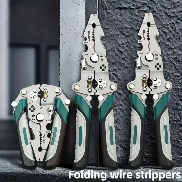 Wire Stripper, Cable Cutting, Crimping Pliers, Multifunctional Foldable Wire Strippers: Special Wire Strippers for Electricians, Can Strip Wires, Cut Wires, Twist Water Pipes, Crimp Terminals, Etc -