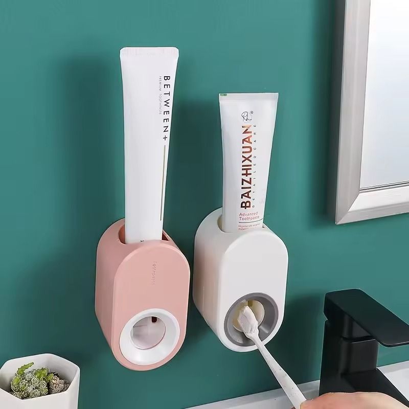 Automatic Toothpaste Dispenser Wall Mount Dust-proof Wall Mount Bathroom Accessories Set Squeezer Toothpaste Squeezing Punch-Free Automatic Toothpaste Squeezer for Kids and Adults -