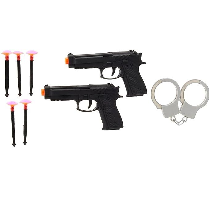 CBC School Pretend Police 2 Toy Gun With Arrows and Handcuffs