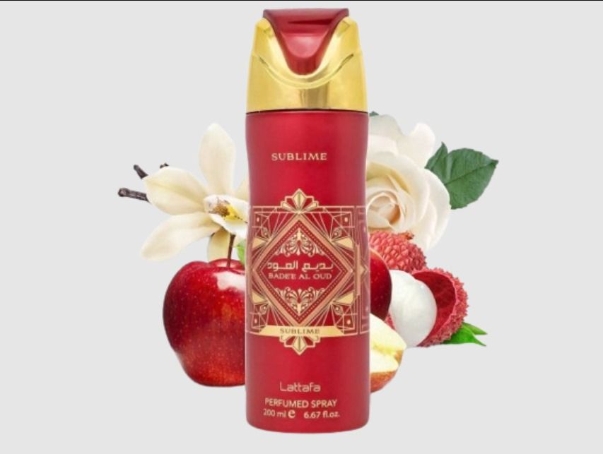 Lattafa Bade'E Al Oud Sublime 200ml Perfumed Deo Spray for Unisex Fragrance Appeals to both Women and Men Badee Al Oud Sublime by Lattafa