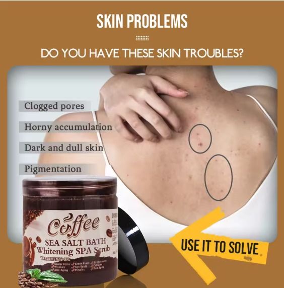 Coffee Body Scrub Exfoliating Skin Pore Cleansing Soften Sea Bath Salt Cream Moisturizing Anti Cellulite
