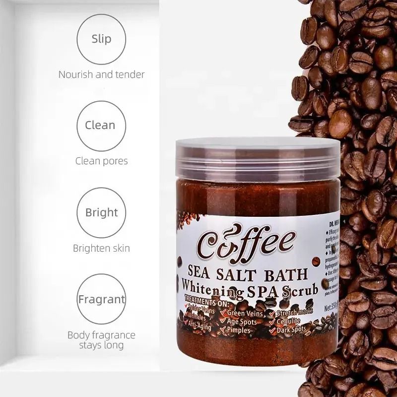 Coffee Body Scrub Exfoliating Skin Pore Cleansing Soften Sea Bath Salt Cream Moisturizing Anti Cellulite