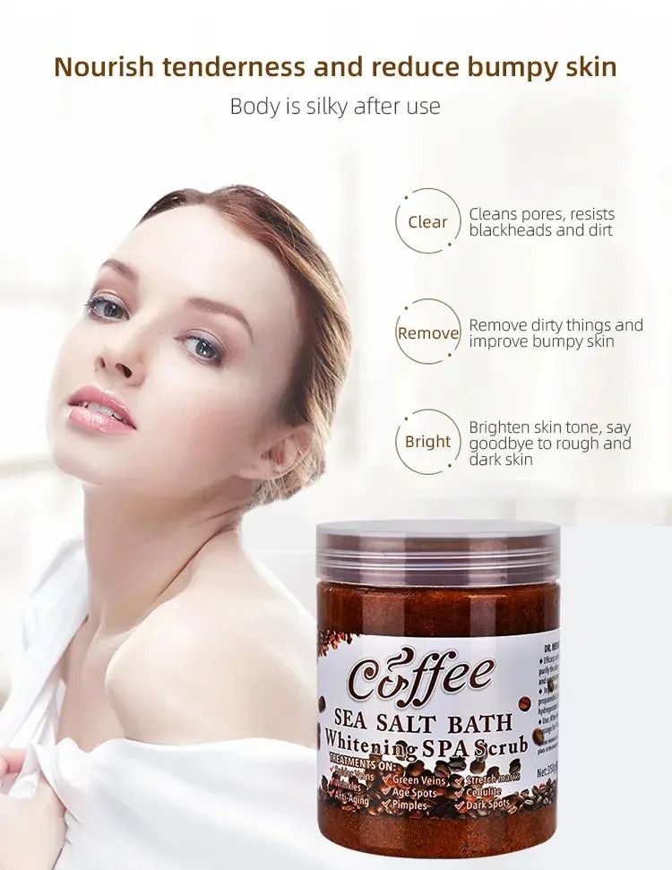 Coffee Body Scrub Exfoliating Skin Pore Cleansing Soften Sea Bath Salt Cream Moisturizing Anti Cellulite