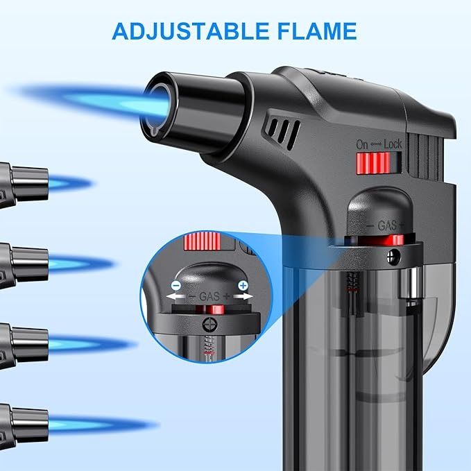 Anniversary Offer!!! Butane Refillable Jet Flame Torch Lighter, Windproof, Safe, Multi Utility Lighter For Candles, Fireplaces, Campfires, Grill