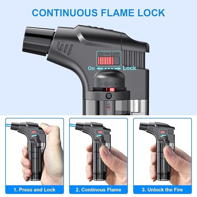Anniversary Offer!!! Butane Refillable Jet Flame Torch Lighter, Windproof, Safe, Multi Utility Lighter For Candles, Fireplaces, Campfires, Grill