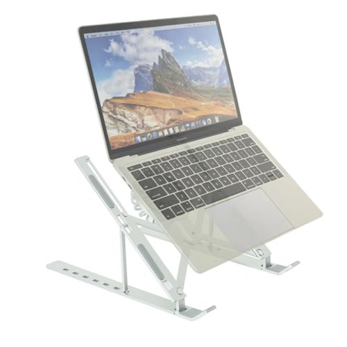Portable Foldable Aluminium Alloy Desktop Laptop 7-levels Stand Tablet Stand Cooling Fan -(Silver)