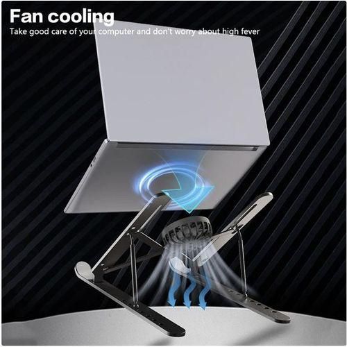 Aluminum Alloy Foldable Laptop Cooler Fan Stand Low Noise Laptop Stand Computer Stand- Black