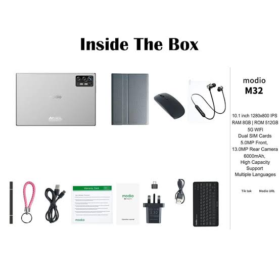 Modio M32 5G 512GB ROM+8GB RAM 6000mAh Battery  Tablet Keyboard,Mouse,Touch Pen Stylus