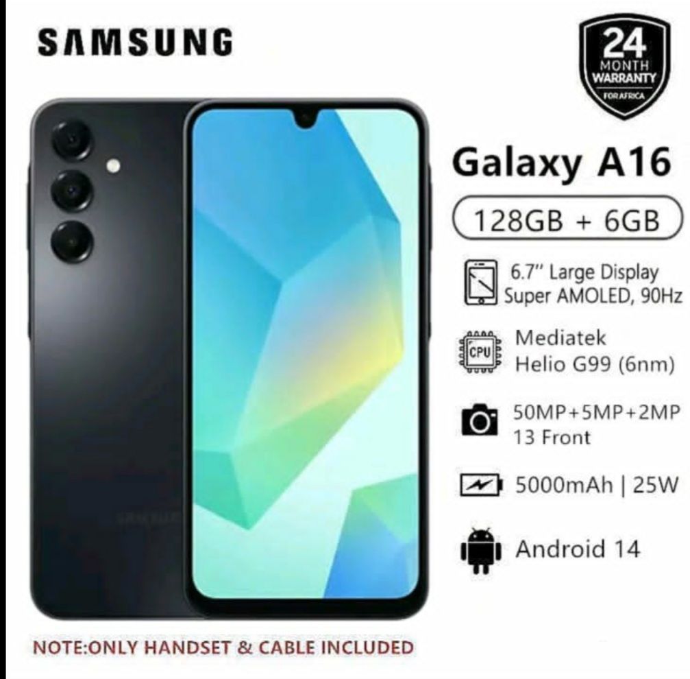 Samsung Galaxy A16 4G 6.7", 128GB + 6GB RAM, 50MP Camera AMOLED FHD+,5000mAh Dual sim-Smartphones